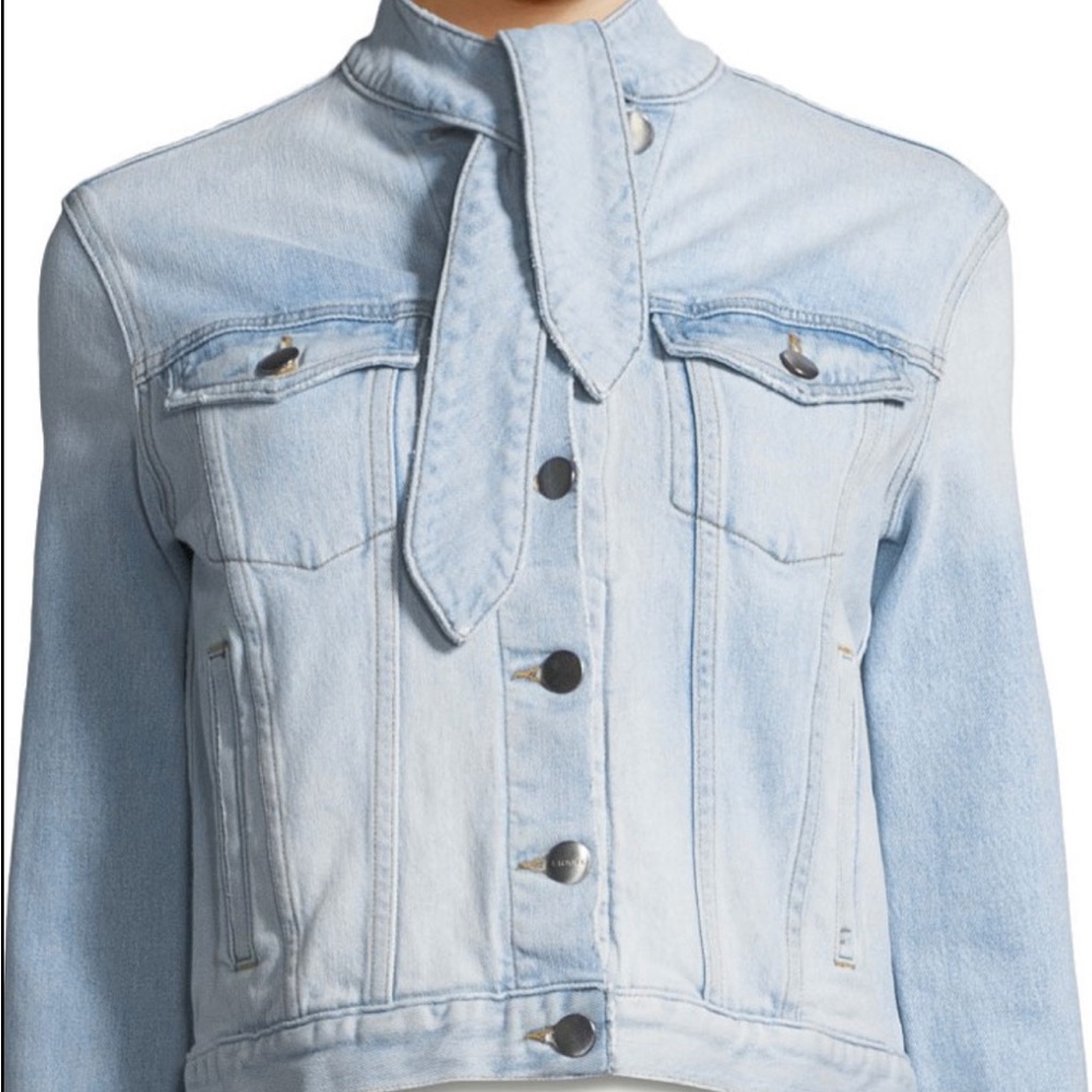 FRAME Le Tie-Neck Button-Front Light-Wash Denim Jacket
